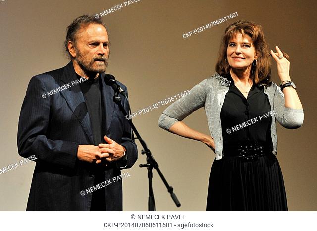 French actress and director Fanny Ardant and Italian actor Franco Nero are seen during a presentation of Ardant's film Cadences obstinees (Obstinate Cadences)...