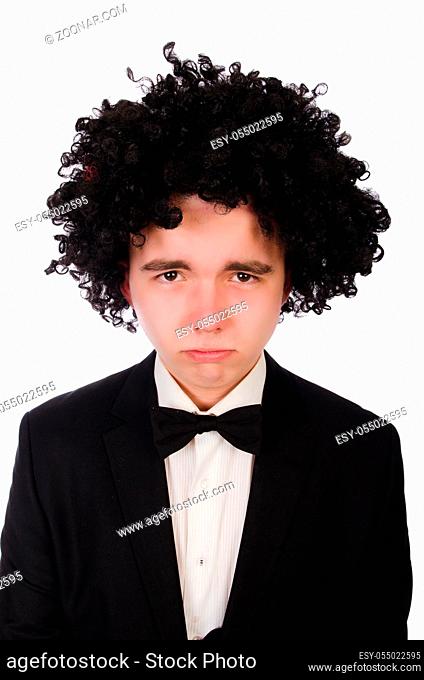 Funny man with curly hair style