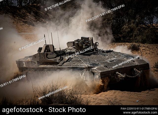 15 September 2022, Israel, Tze'elim: A Namer armoured personnel carrier (APC) makes its way during the live-fire exercise as part of the International...