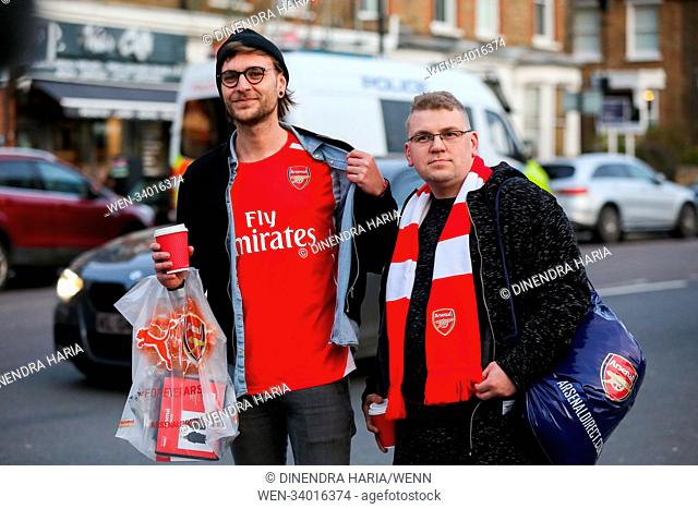 CSKA Moscow and Arsenal fans arrive at the Emirates in north London for Europa League quarter-final match against Arsenal