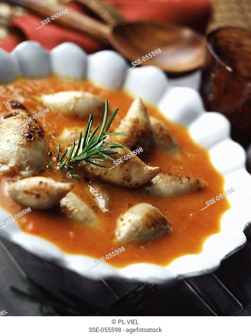 Parmesan stuffed squid soup