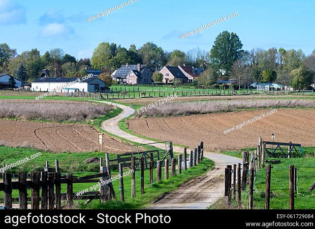 Asse ter Heide, Flemish Brabant, Walking trail through the fields at the Flemish countryisde