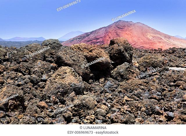 Lanzarote Montana Bermeja red mountain with volcanic lava stone