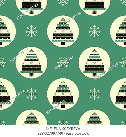 Christmas tree gifts seamless pattern. New year vector illustration