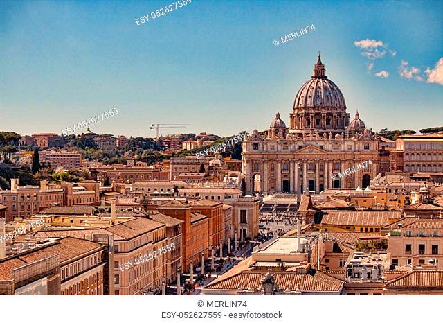 Vatican city. St Peter's Basilica. Panoramic view of Rome and St. Peter's Basilica, Italy