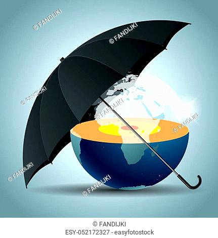 The earth is under an umbrella, Isolated over white background