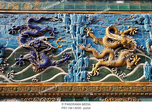 Close up of Nine-dragon Screen in North Park, Beijing