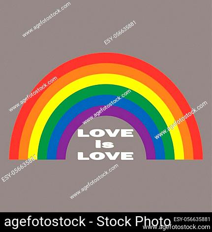 Vector rainbow on a gray background - love is love. LGBT world pride day. Equality of sexual minorities in society is a sociological aspect of life