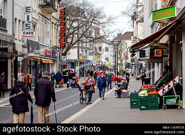 Krefeld, North Rhine-Westphalia, Germany - Krefeld city center in times of the corona crisis during the second lockdown, most shops are closed