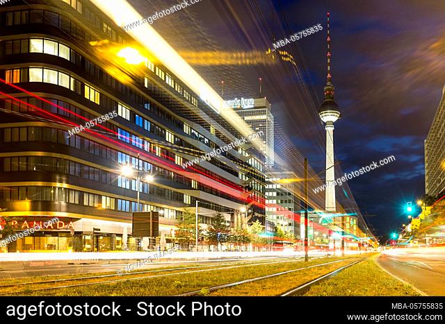 Karl-Liebknecht-Strasse and television tower, Mitte, Berlin, Germany