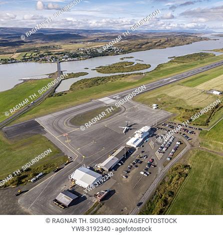 Egilsstadir airport, Egilsstadir, Lagarfljot river, Eastern Iceland. This image is shot using a drone