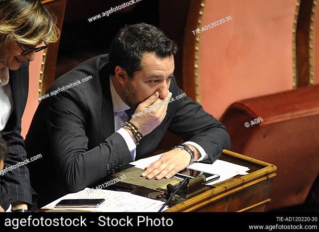League leader Matteo Salvini gestures at the Senate during the debate over the Gregoretti case, in Rome, Italy, 12 February 2020