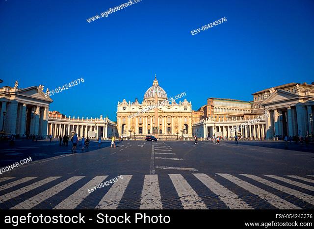 Saint Peter Cathedral in Vatican with the famous Cupola, early morning daylight and still few tourists