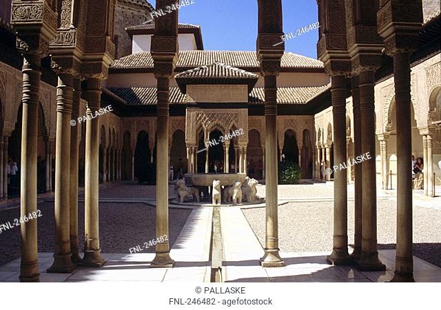 Courtyard of palace, Court of the Lions, Nasrid Palace, Andalusia, Spain