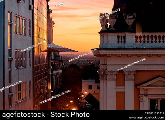 Belgrade cityscape seen during sunset. Serbia