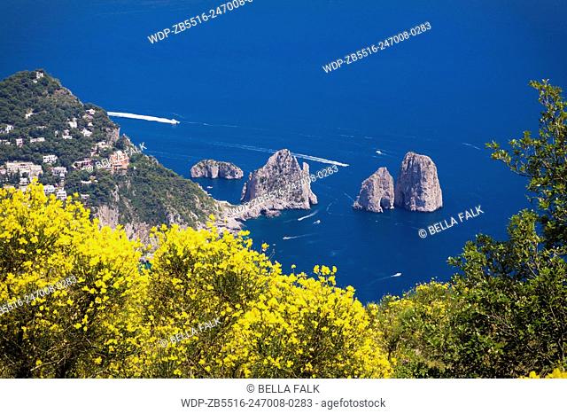 Stunning views from the top of Monte Solaro, Capri, Bay of Naples, Italy