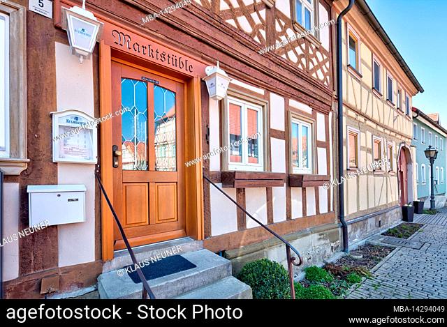 House facade, half-timbering, Marktstüble, spring, village view, Stadtlauringen, Haßberge, Lower Franconia, Bavaria, Germany