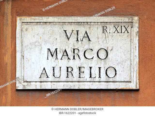Street sign, Via Marco Aurelio, Rome, Italy, Europe