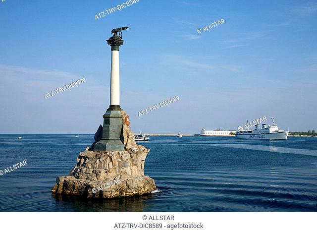 MONUMENT TO THE SCUTTLED SHIPS, SEA FORTRESS & CRUISE LINER; SEVASTOPOL, CRIMEA, UKRAINE; 30/04/2008