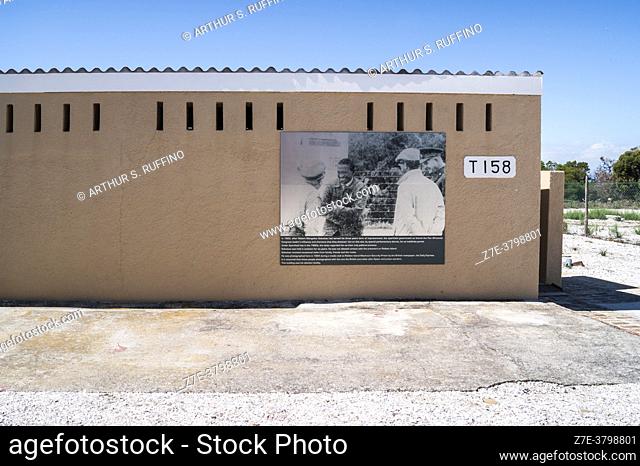 Historical photograph on display. Robben Island Prison Museum. Table Bay, off Bloubergstrand coast, Cape Town, South Africa, Africa