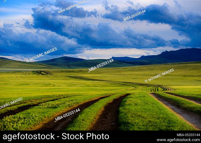 Routes of nomads on the grasslands of the Mongolian steppe, Mongolia