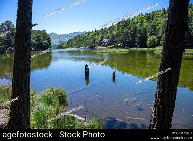 Bassa d'Oles in Vielha Mitg Aran village in the Pyrenees in the Aran Valley, Spain. Place with lake to walk and relax