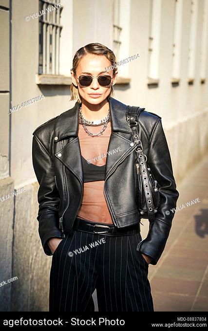 Yulia Wave, founder of the Russian brand of the same name, guest at the Alberta Ferretti fashion show on the first day of Milan Fashion Week Women's Spring...