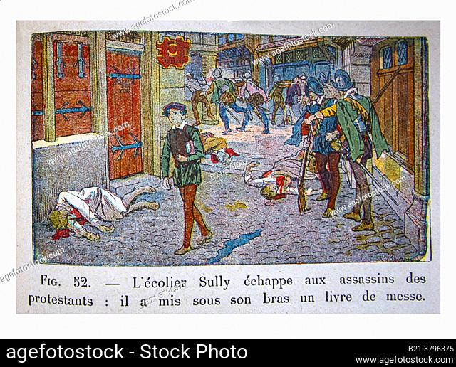 History, Sully, . (Histoire de France , Cours Elémentaire 1ere anné, Illustration by J & L Beuzon, 1933)