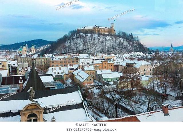 Panorama of Ljubljana in winter. Slovenia, Europe