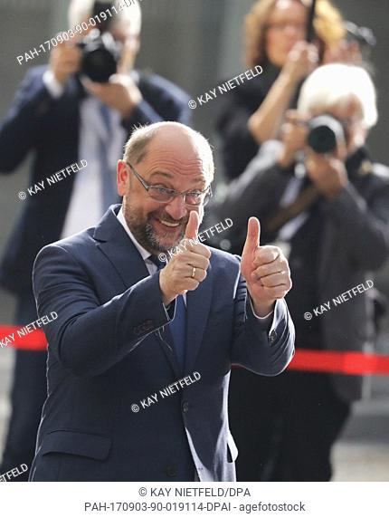 SPDÂ candidate for Chancellor Martin Schulz arrives at the studio in Adlershof in Berlin, Germany, 03 September 2017. The TVÂ duel before the general elections...