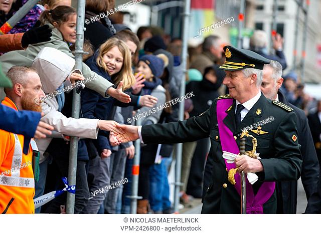 King Philippe - Filip of Belgium meets citizens at a World War I commemoration at the 'Tomb of the Unknown Soldier' monument in Brussels
