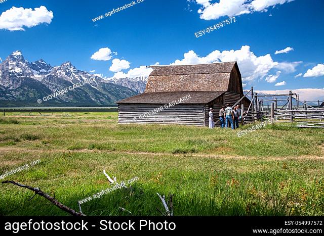 GRAND TETON, WY - JULY 11, 2019: Beautiful wooden hut in Grand Teton National Park, WY