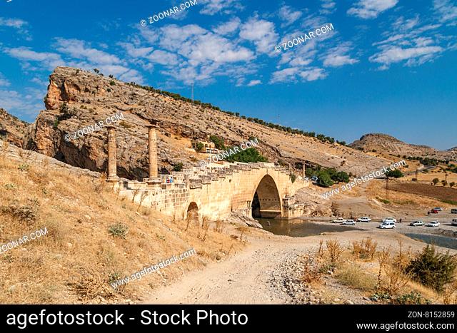 ADIYAMAN, TURKEY - AUGUST 24, 2015 : View of ancient historical Cendere Bridge, built in about 200 AC for Roma Imperiur Septimus Severus in Adiyaman