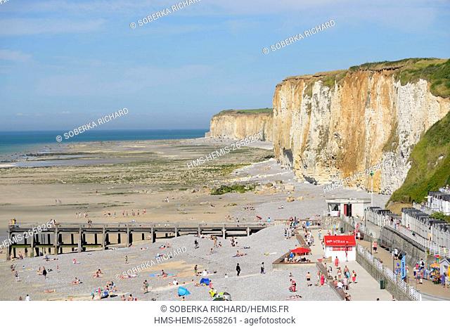 France, Seine Maritime, Veules les Roses, pebble beach and cliffs to the East