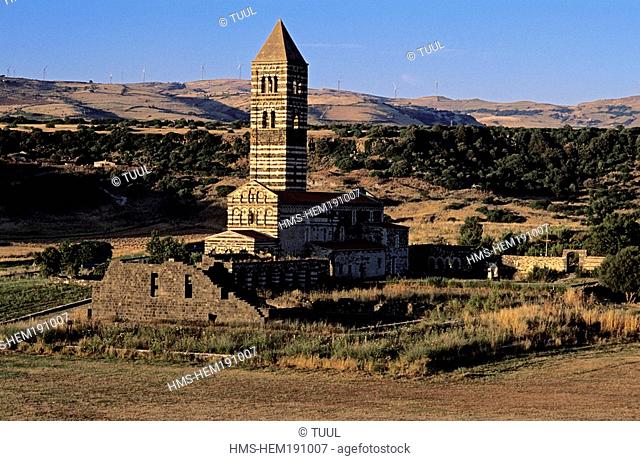 Italy, Sardinia, Sassari Province, Codrongianos, 11th century Basilica della Santissima Trinita di Saccargia with Romanesque Style