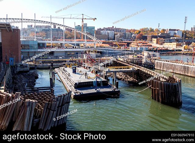 Staten Island, United States of America - November 18, 2016: An oil barge anchored in a dock on Staten Island