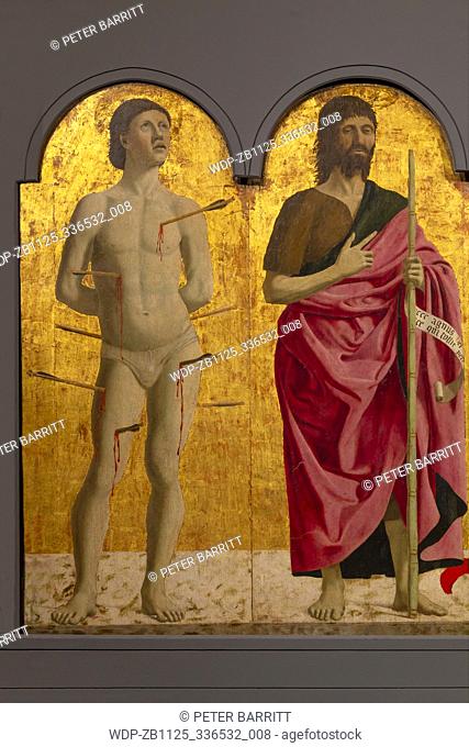 St Sebastian and St John the Baptist, Polyptych of the Misericordia, Piero della Francesca, 1445–1462, Museo Civico, Sansepolcro, Tuscany, Italy