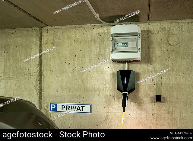 An installed Wallbox, a recharge home station for electric cars with the combined fuse box, to have the control over risks of recharging your electic car at...
