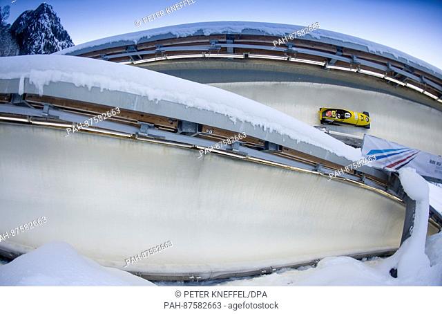 German bobsledders Nico Walter and Kevin Kuske during the men's doubles at the Bobsled World Cup in Schoenau am Koenigssee, Germany, 28 January 2017