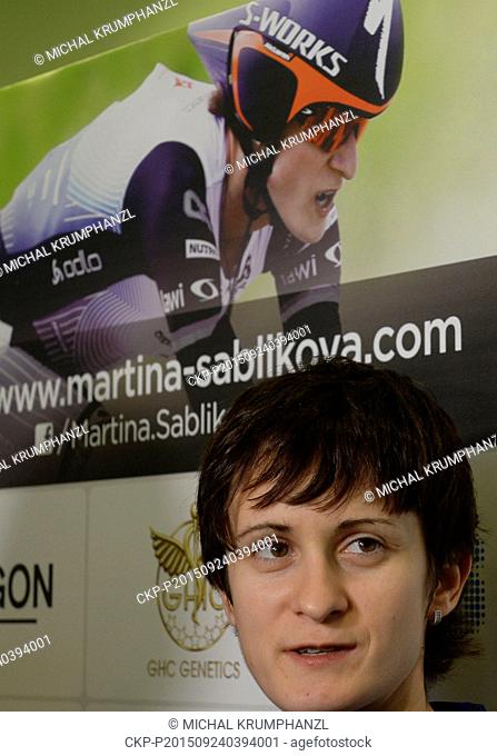 Czech cyclist and speed skater Martina Sablikova speaks with journalists after arriving from the 2015 UCI Road World Championships at the Vaclav Havel airport...