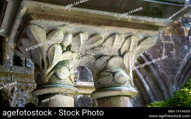 capital in the cloister of the abbey of sainte marie de fontfroide near narbonne. former cistercian abbey founded in 1093