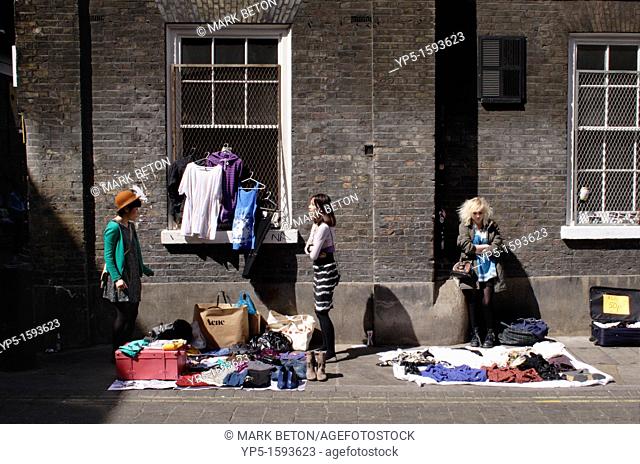 Traders selling their wares at Brick Lane Market London