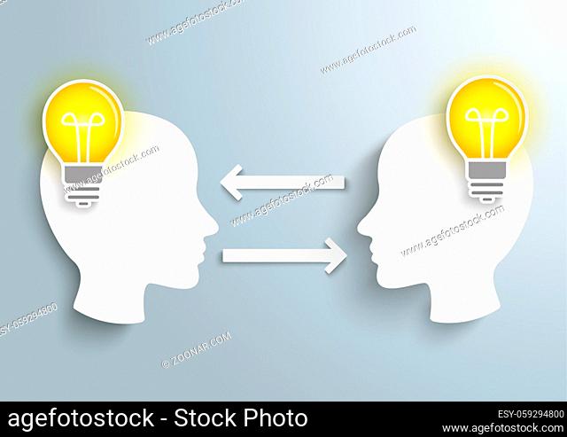 Infographic with 2 heads and 2 bulbs on the gray background. Eps 10 vector file