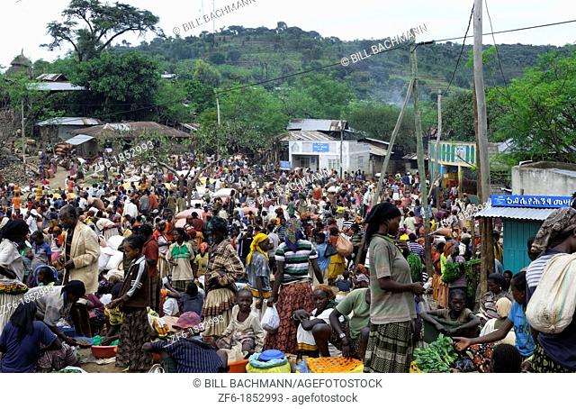 Konso Ethiopia Africa tribal village Lower Omo Valley large crowded market for locals by road sales