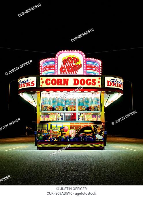 Corn dog stall at night, Los Angeles, California, USA