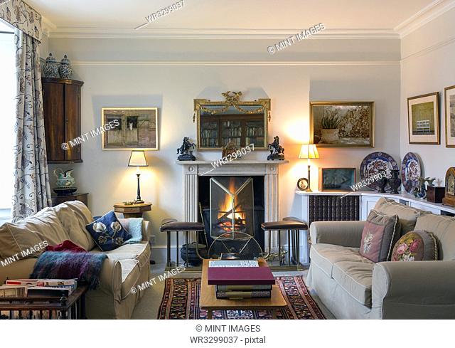 Domestic livingroom with fireplace