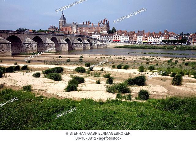 View of the city Gien, the castle and the Loire River, Gien, France, Europe