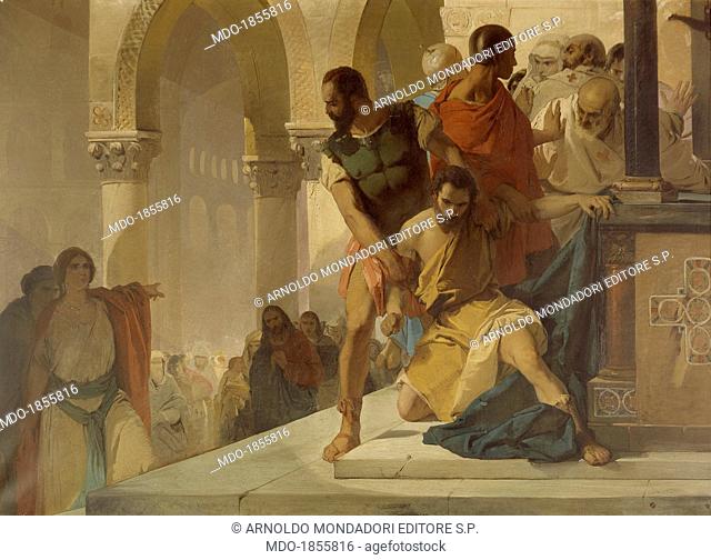 Photios, escaped from prison and taken refuge in the temple of the Holy Wisdom in Constantinople, he is torn in force by order of Empress Theodora