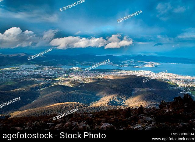 View from Mt Wellington over Hobart in Tasmania
