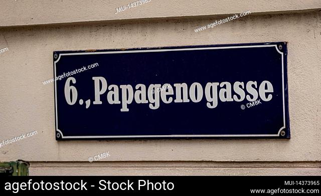 Street sign Papagenogasse in the city of Vienna